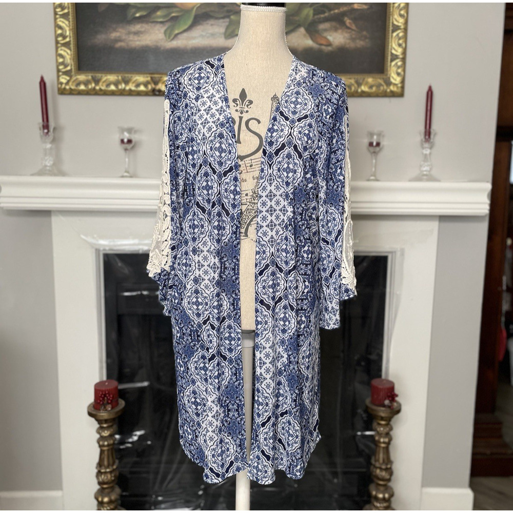 Siren Lily Floral Open Fringe Swim Cover Size 2X